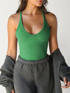 Ribbed V-Neck Halter Tank Top Green
