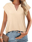 Stylish Casual Notched Short Sleeve Summer Blouse - Soft Stretchy Fabric, Perfect for Warm Days - Store 42