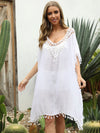 Tassel Cutout Half Sleeve Cover-Up White One Size