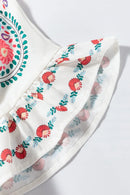 Floral Print Round Neck Ruffle Trim Blouse