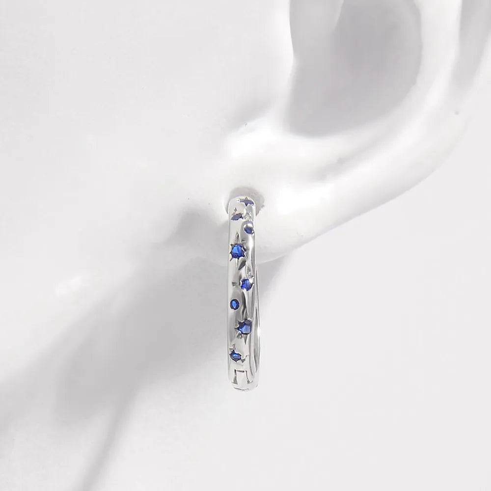 925 Sterling Silver Huggie Earrings with Inlaid Zircon, Platinum-Plated, Stylish & Durable