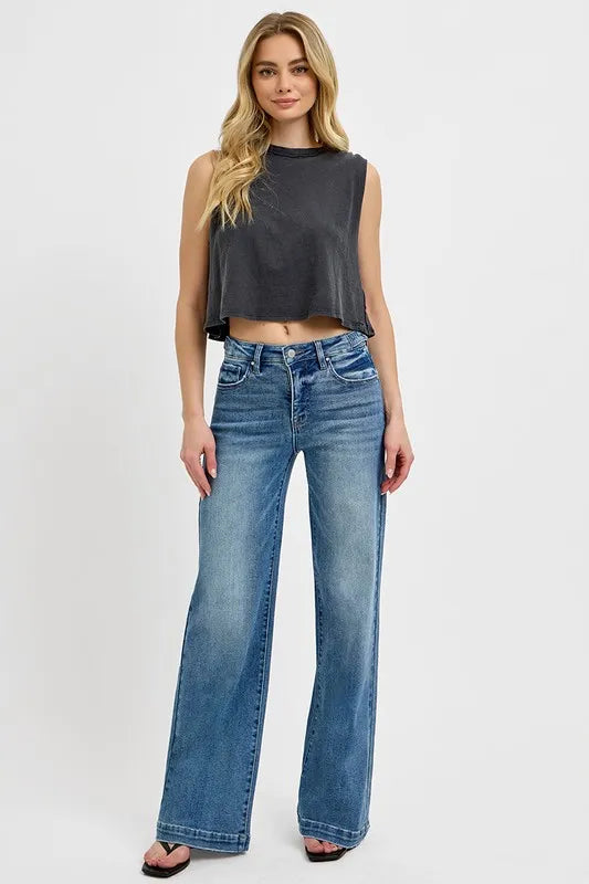 RISEN Full Size Tummy Control High Rise Wide Adjustable Waist Band Jeans Plus Size