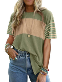 Stylish Color Block Striped Sleeve Casual T-Shirt for Everyday Comfort and Versatility - Store 42