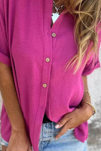 Full Size Casual Button Down Short Sleeve Loose Shirt Plus Size - Store 42