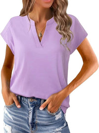 Stylish Casual Notched Short Sleeve Summer Blouse - Soft Stretchy Fabric, Perfect for Warm Days - Store 42