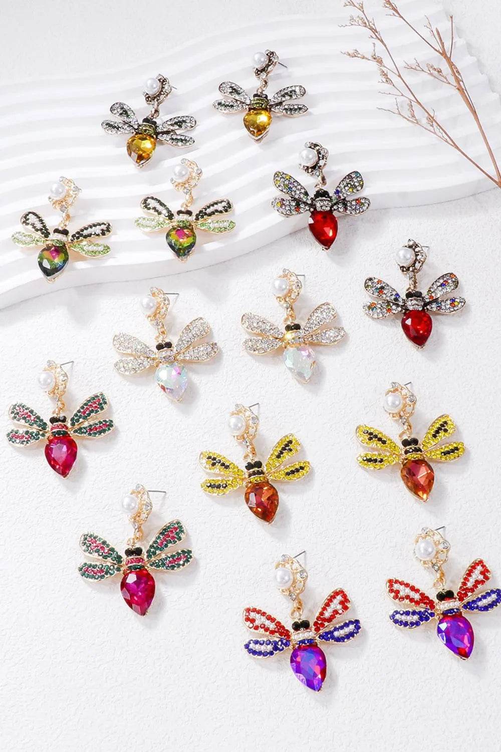 Handcrafted Natural Stone Bee Dangle Earrings in Alloy - Unique Nature-Inspired Jewelry