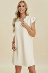 Double Take Full Size Ruffled V-Neck Cap Sleeve Dress Cream