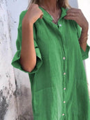 Full Size Casual Linen Button-Down Shirt Dress Plus Size - Store 42