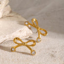Elegant 18K Gold-Plated Stainless Steel Bow Earrings with Zircon Inlay - Lightweight Fashion Jewelry - Store 42