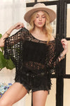 ADORA Fringe Hem Crochet Top BLACK One Size