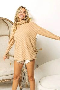 BiBi Checkered Round Neck Thumbhole Long Sleeve Top - Store 42
