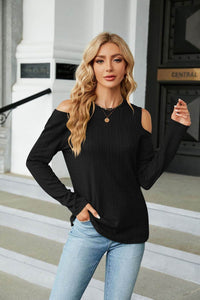 Trendsi Casual Cold-Shoulder Blouse with Long Sleeves and Round Neck - Solid Opaque Design - Store 42