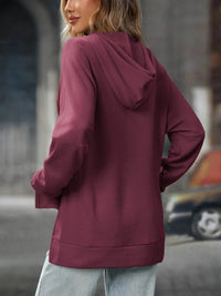 Slightly Stretchy Textured Drawstring Long Sleeve Hoodie with Pocket - Trendy Casual Wear - Store 42