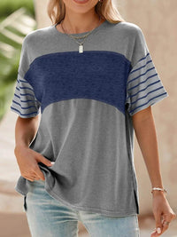 Stylish Color Block Striped Sleeve Casual T-Shirt for Everyday Comfort and Versatility - Store 42