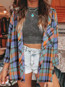 Plaid Collared Neck Long Sleeve Shirt Sky Blue