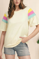 Slightly Stretchy Color Block T-Shirt with Stitched Sleeves for Effortless Style - Store 42