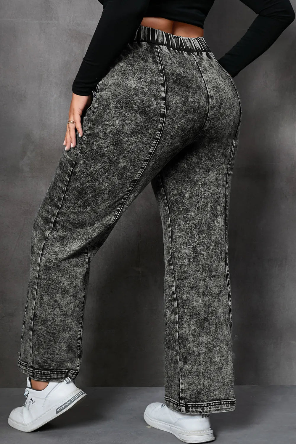 Trendsi Plus Size Straight Jeans With Drawstring & Pocket - 71% Cotton, Non-Stretch, Casual Style