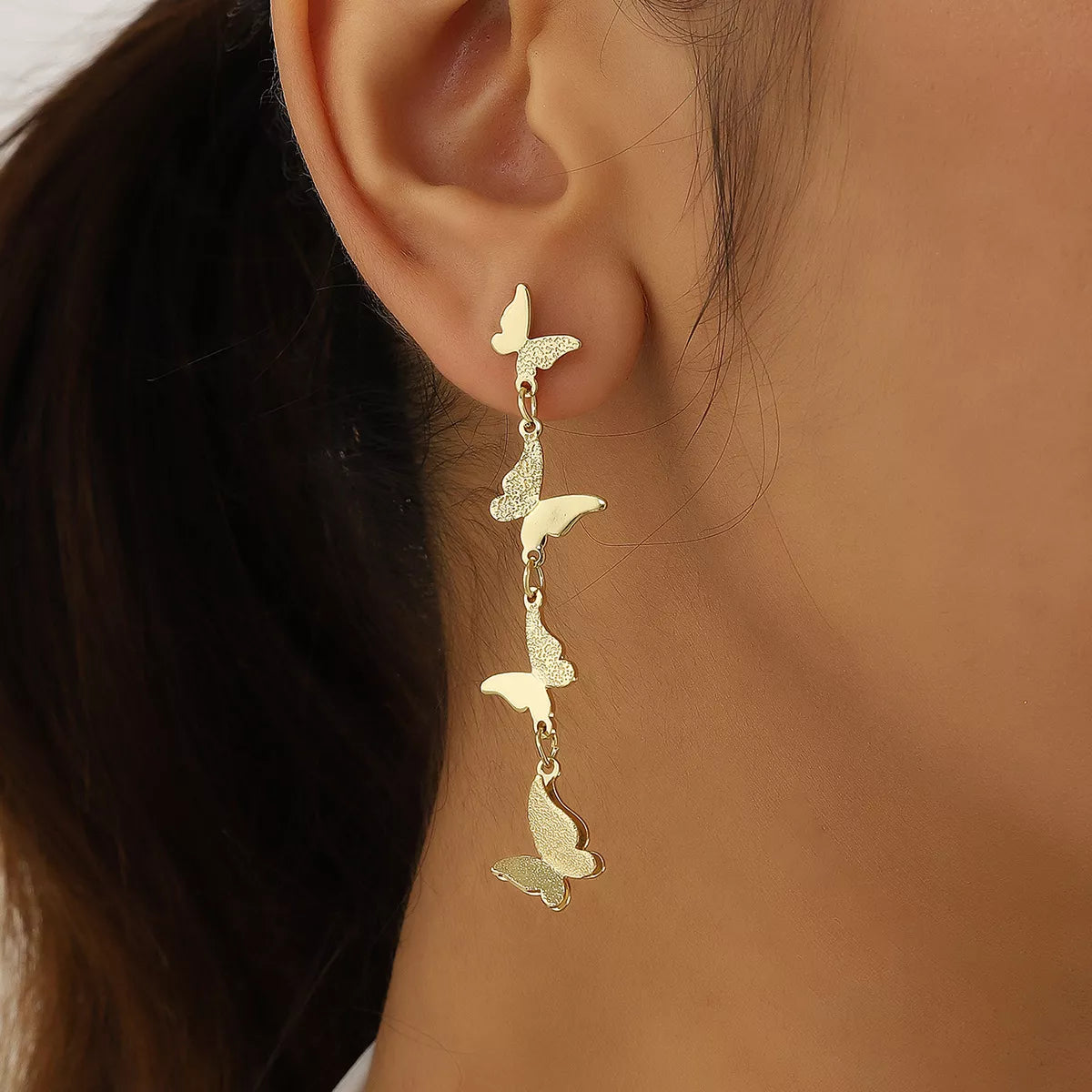Elegant 18K Gold-Plated Alloy Butterfly Earrings - Chic Statement Jewelry for Any Occasion