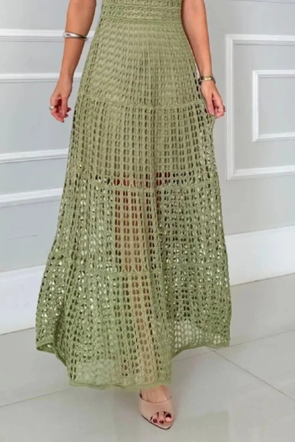 Trendsi Hollowed-Out Sleeveless Maxi Dress with Cutout Detail & Semi-Sheer Lining