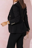 Full Size Lapel Collar Long Sleeve Blazer and Pants Set Plus Size - Store 42