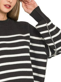 Zenana Exposed Seam Striped Oversized Sweater