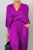 Full Size Wrap Surplice Top and Pants Set Plus Size - Store 42