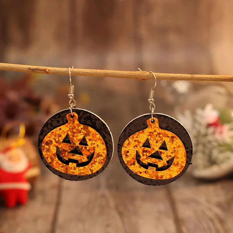 Trendy PU Leather Pumpkin Earrings - Alloy, 2.4 Inch Length, Lightweight Fall Fashion Jewelry