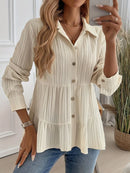 Striped Button-Down Tiered Shirt Apricot