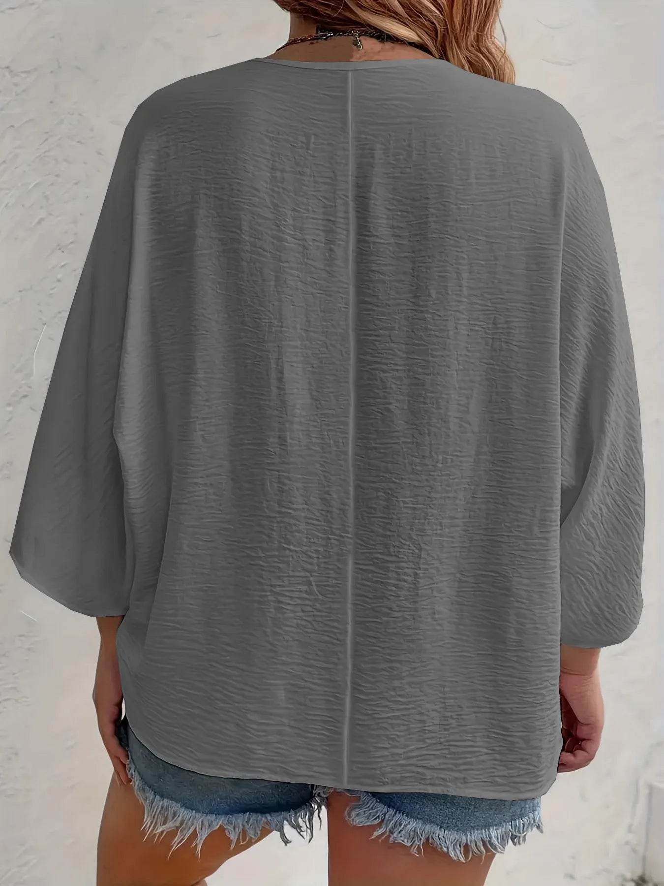 Full Size Casual V-Neck Button Down Relaxed Fit Blouse Plus Size - Store 42