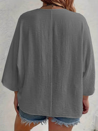 Full Size Casual V-Neck Button Down Relaxed Fit Blouse Plus Size - Store 42