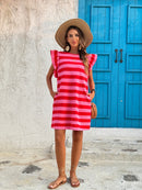Striped Ruffle Sleeve Casual Summer Dress