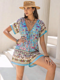 Tied Front Printed Short Sleeve Romper