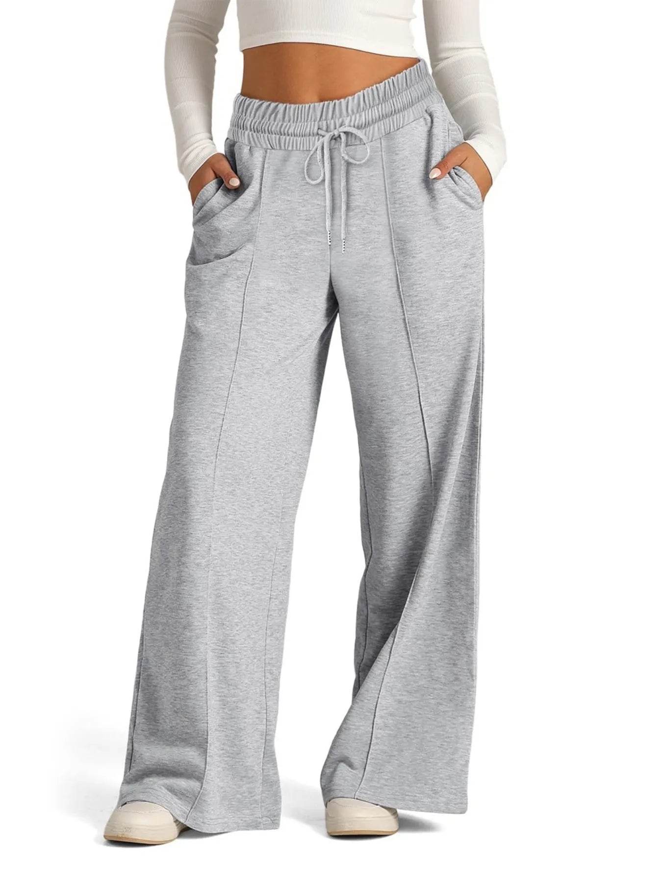 Full Size Drawstring Relaxed Fit Wide Leg Pants Plus Size - Store 42