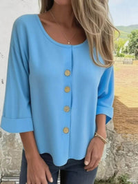 Full Size Button-Front 3/4 Sleeve Casual Blouse Plus Size - Store 42