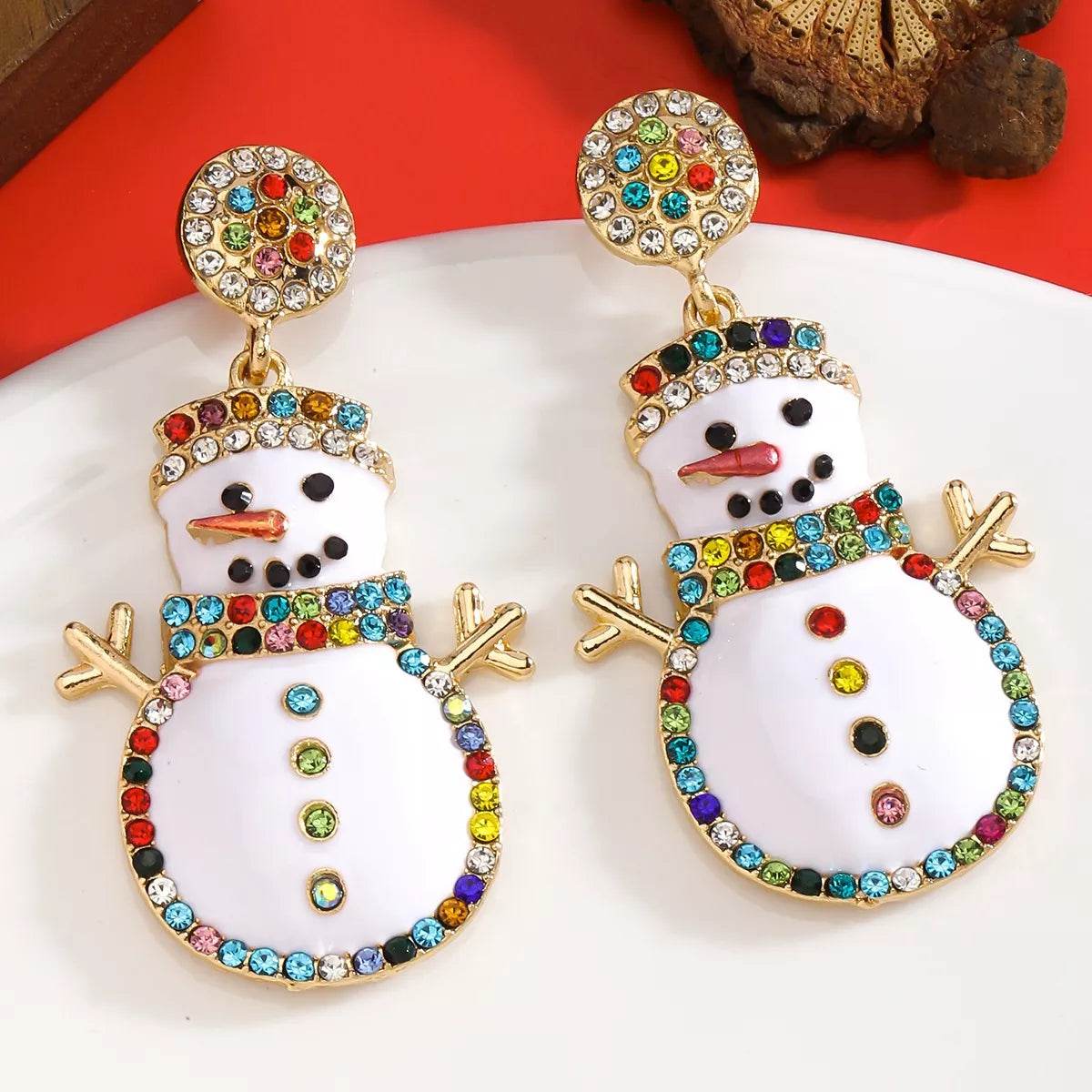 18K Gold-Plated Snowman Christmas Zircon Drop Earrings - Festive Holiday Accessory