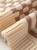 Stripe Checkerboard Drop Shoulder Balloon Sleeve Sweater