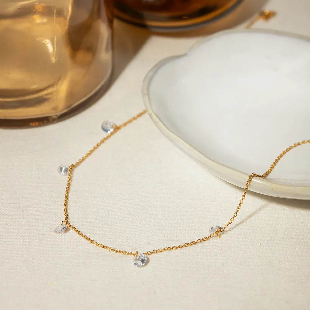 18K Gold-Plated Stainless Steel Rhinestone Charm Necklace with Extension Chain - Store 42