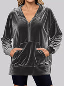 Full Size Half Zip Kangaroo Pocket Hoodie Plus Size - Store 42