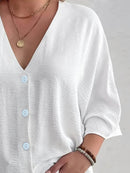 Full Size Casual V-Neck Button Down Relaxed Fit Blouse Plus Size - Store 42