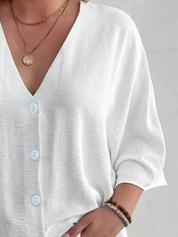 Full Size Casual V-Neck Button Down Relaxed Fit Blouse Plus Size - Store 42