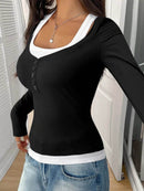 Scoop Neck Long Sleeve T-Shirt - Slightly Stretchy, 95% Polyester for Comfort, Easy Care - Store 42