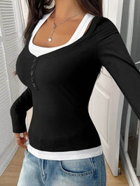 Scoop Neck Long Sleeve T-Shirt - Slightly Stretchy, 95% Polyester for Comfort, Easy Care - Store 42