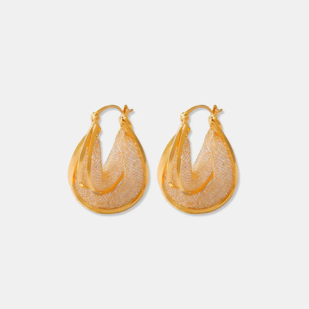 Stunning Copper U-Shaped Earrings with 18K Gold & Glass Stone Accents