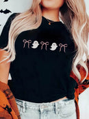 Halloween Ghost Bow Graphic Tee - Short Sleeve, Slightly Stretchy, Casual Fit T-Shirt - Store 42