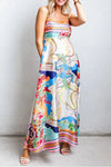 Smocked Back Printed Square Neck Maxi Cami Dress with Pockets Multicolor