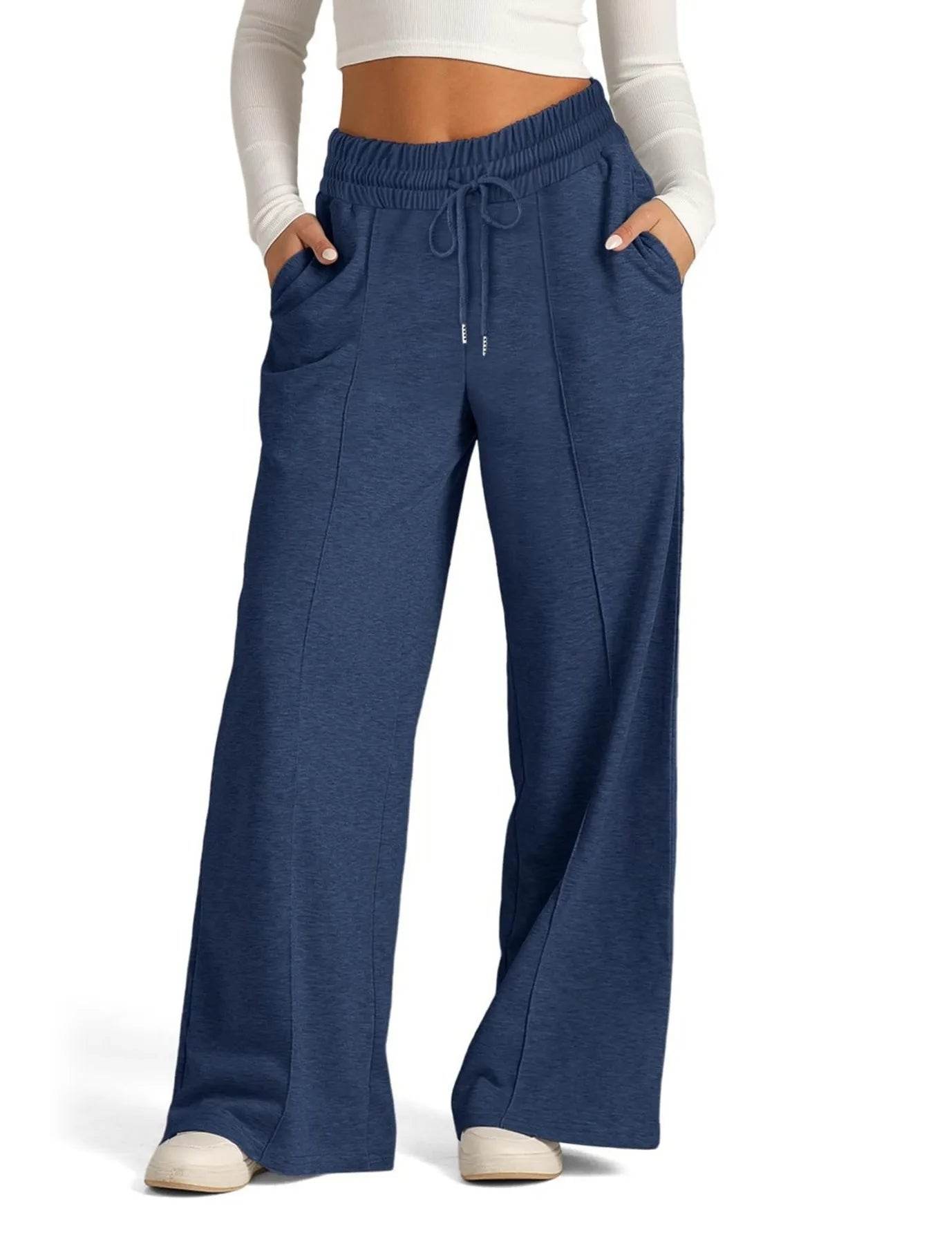 Full Size Drawstring Relaxed Fit Wide Leg Pants Plus Size - Store 42