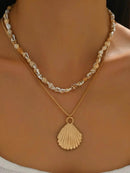 18K Gold-Plated Shell Layered Shell Pendant Necklace - Store 42