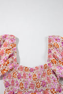 Floral Square Neck Knotted Ruffle Midi Dress