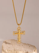 18K Gold-Plated Inlaid Zircon Cross Necklace