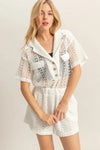 HYFVE Crochet Button Front Short Sleeve Romper White